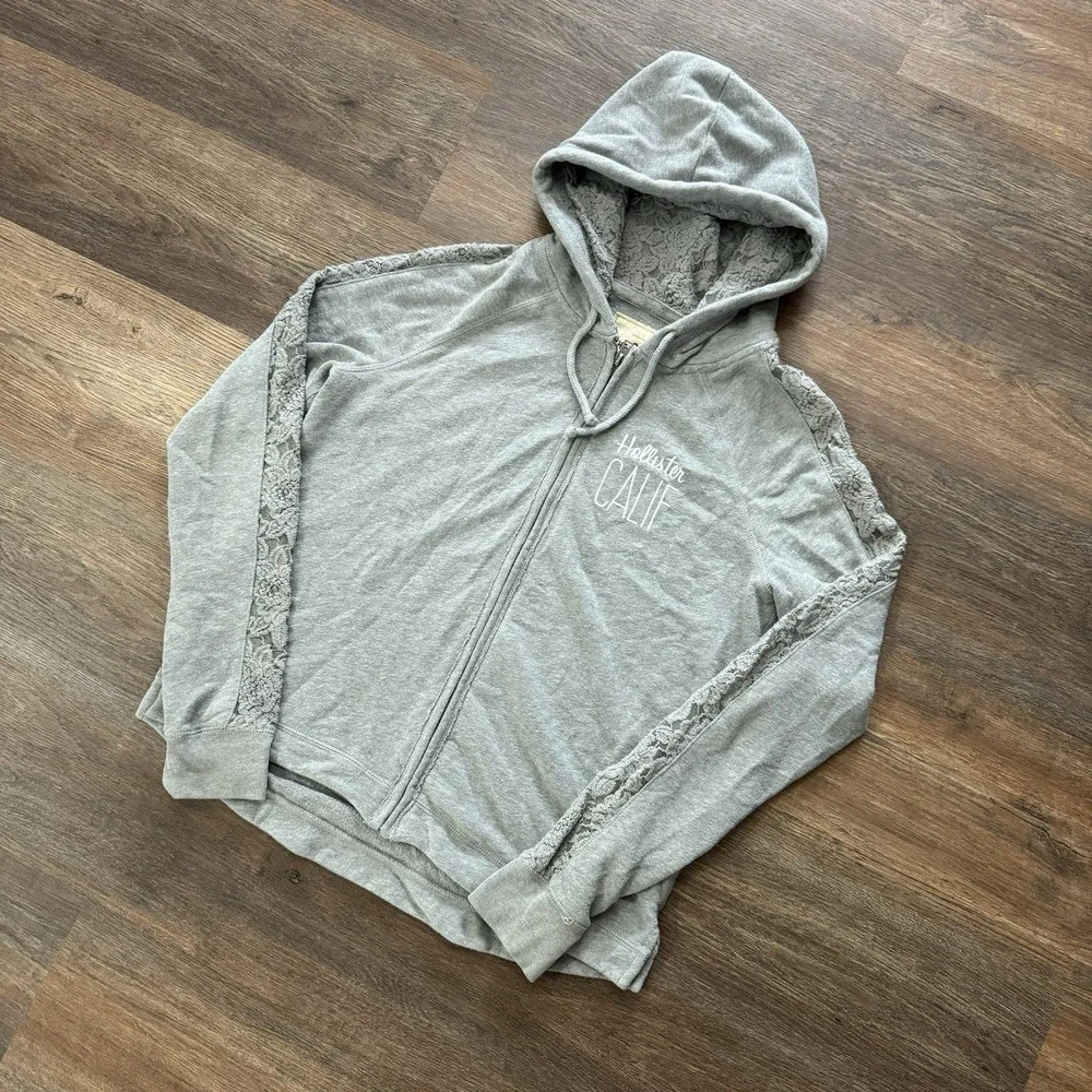 Y2K Style Hollister Full‎ Zip Grey Hooded Jacket Sz L Lace Bella Swan Core